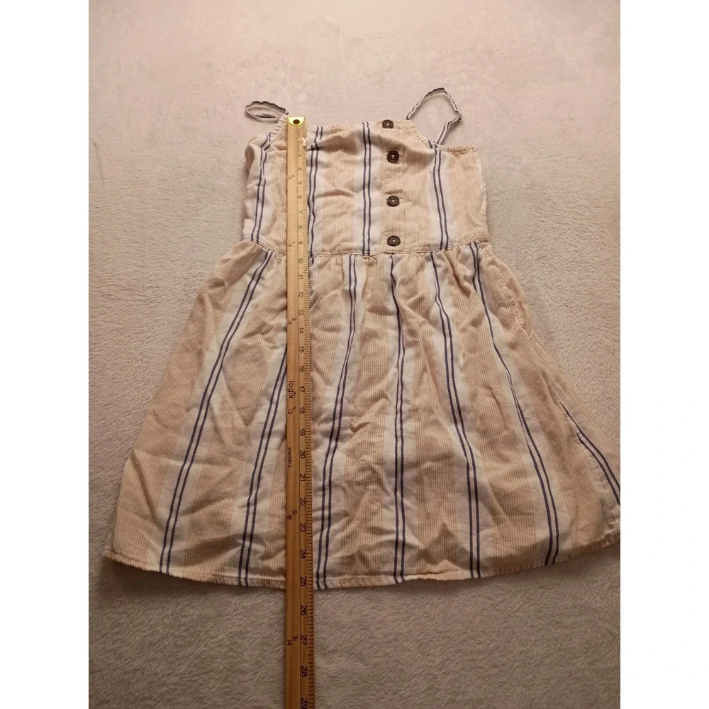 Abercrombie Kids Striped Button Front Sundress Tan Navy Blue Size 13/14 NWOT